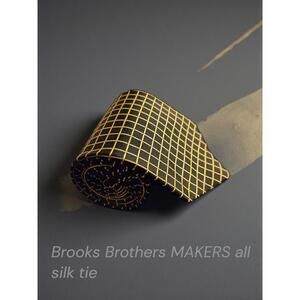 Brooks Brothers MAKERS All Silk Tie Black with Yellow Grid